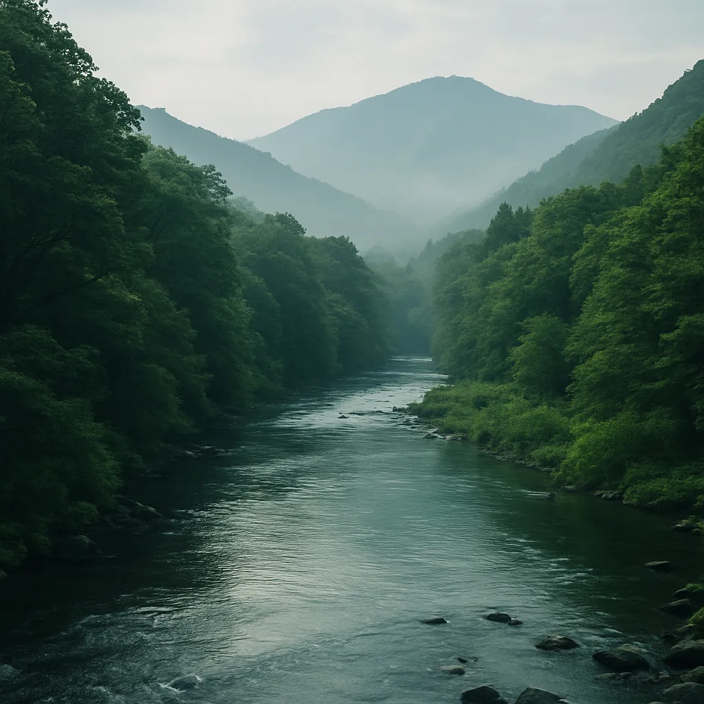 日本の清流と緑深い渓谷の風景